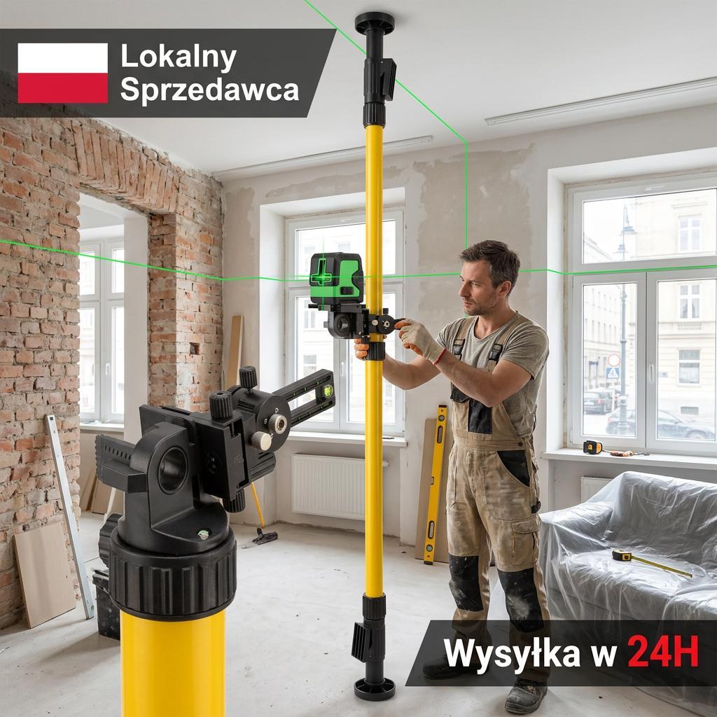 TEMU Pértiga extensible para nivel láser de 420 cm, de columna para láser cruzado, aluminio, ajustable con tornillos y montura de 360°, de 1/4", de