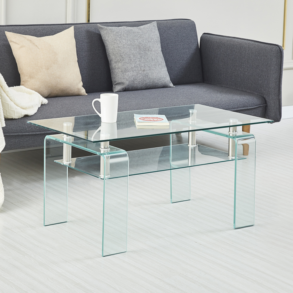 Modern Glass Coffee Table – 100x55x45 Cm, Easy Assembly, For Terrace &