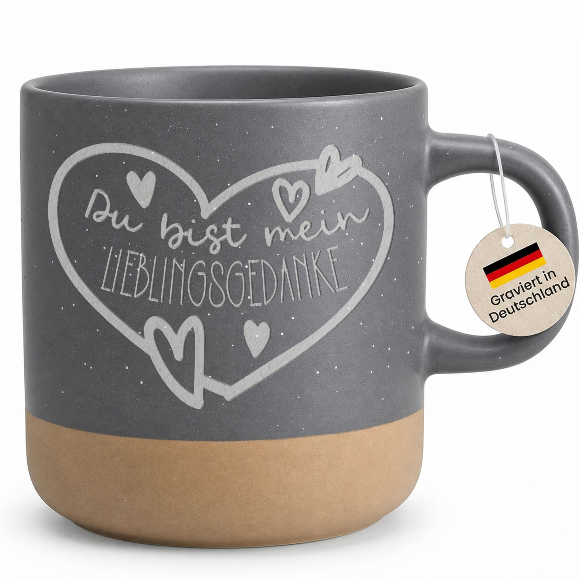 Engraved Mug Gift For Partner, Girlfriend, Boyfriend For Valentine's Day, Anniversary, Birthday, Personalized Coffee Mug - Stoneware Grey - Left Handle