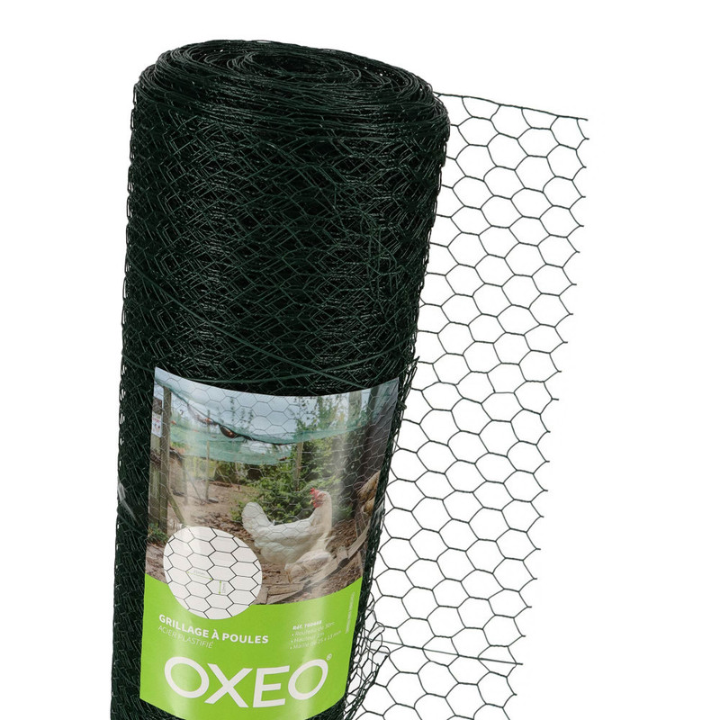 TEMU Grillage à poule 30m - Hauteur 1m - Acier revêtement PVC vert – hexagonale 25x13mm - Filet de clôture pour poulailler