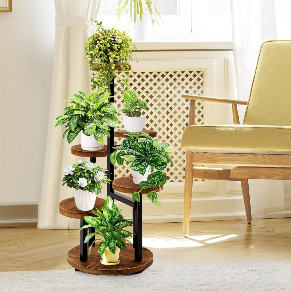 TEMU 5 Tier Plant Stand, Tall Metal Shelf Holder For Indoor Plants, Outdoor Garden Plant Display Rack Flower Pot Stand For Corner Living Room Balcony