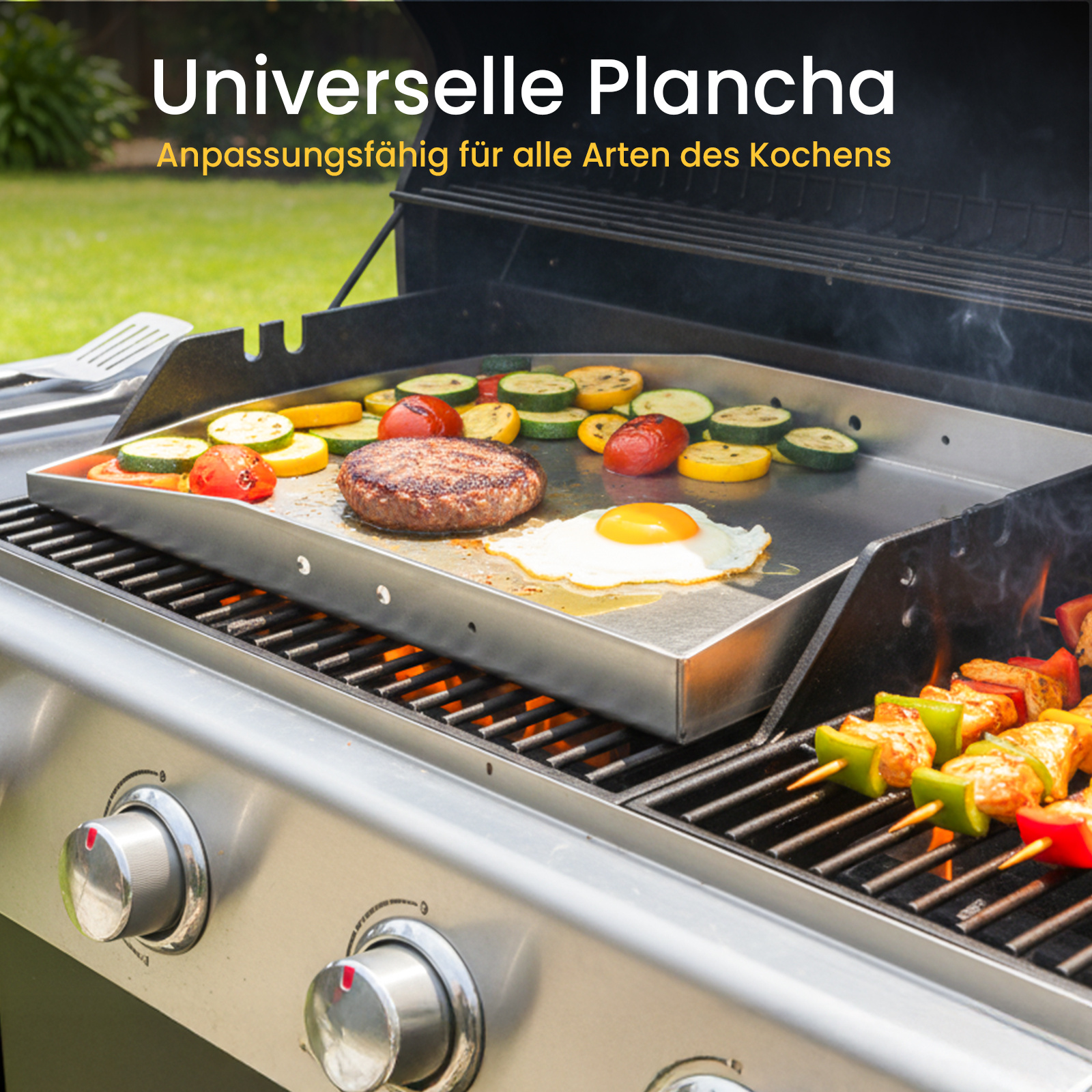 Image of Stainless Steel Grill Plate Set 30×40 Cm – Plate With Removable Handle & 2 Grill Spatulas, 4 Mm Durable Stainless Steel Plate For Gas Grill, Charcoal Grill & Kitchen