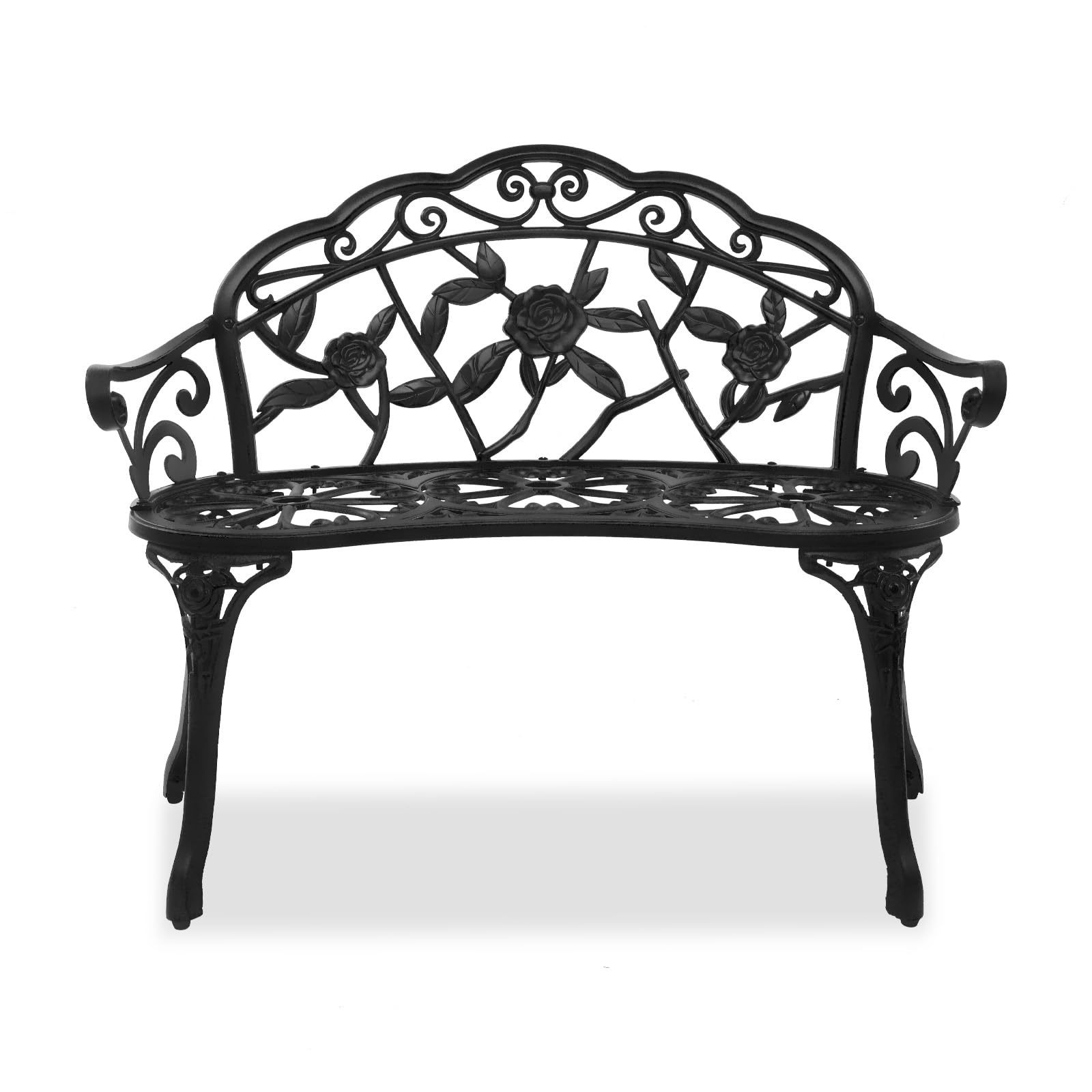 Image of Bonnlo Metal Aluminum Bench, 2-seater Bench With Backrest, Benches For Terrace, Balcony, Garden, Yard, Black