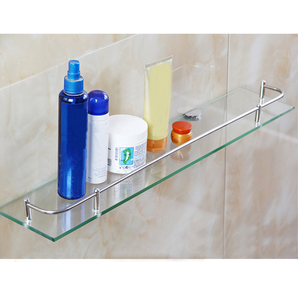 TEMU 1 Piece, 40cm Glass Bathroom Storage Rack - Wall Mounted Shower Supplies Storage Rack, Bathroom Storage Tray, With Stainless Steel Bracket,