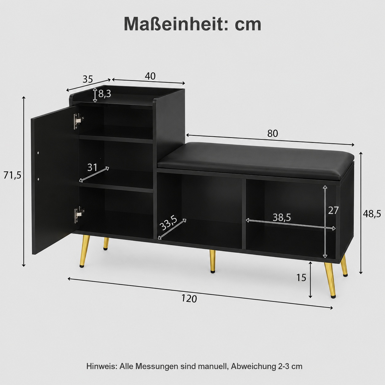 Image of Spacious Shoe Cabinet With Bench, Padded Seat For Comfortable Shoe Changing Without Bending, Combined Closed Compartments And Open Shelves, Durable Construction For Long- Use