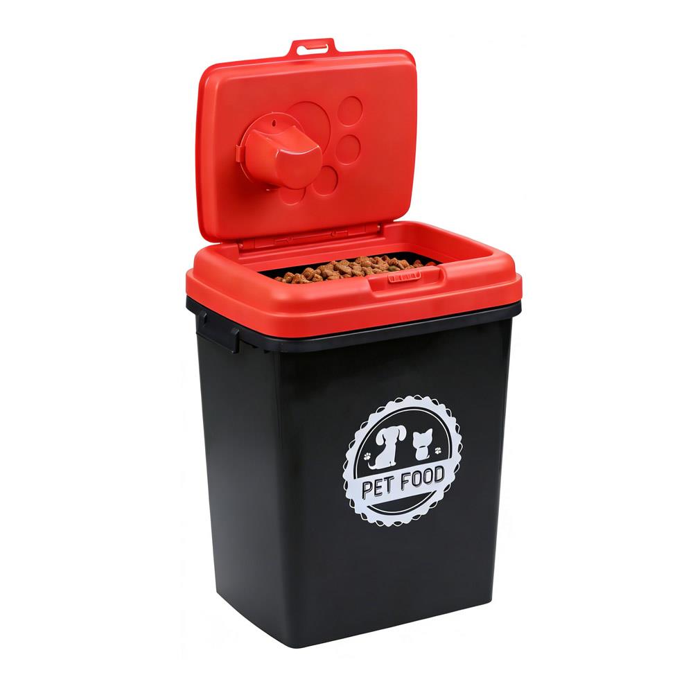 40L Pet Food Storage Container Airtight with Flip Top Lock – Holds 15kg Dry Food, Plastic Food Dispenser Bin with Scoop for Dog Cat Bird Fish Food Black/Grey