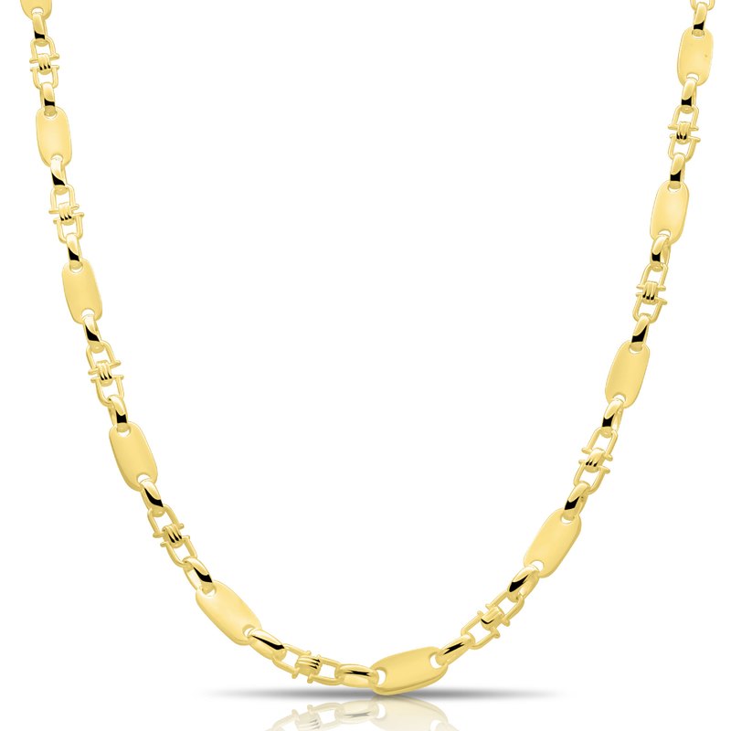 Image of Flat Link Chain 6mm Width Genuine 585 Gold Plated Made In Italy With Certificate Solid Necklace High Gloss Polished Lobster Clasp For Women And Men