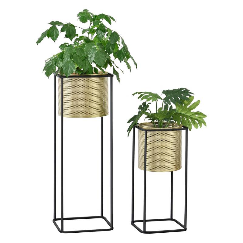 Flower Pot Stand Flower Stands Flower Pot Holder Plant Pot Decoration 2pcs. Black-golden Colored En.casa