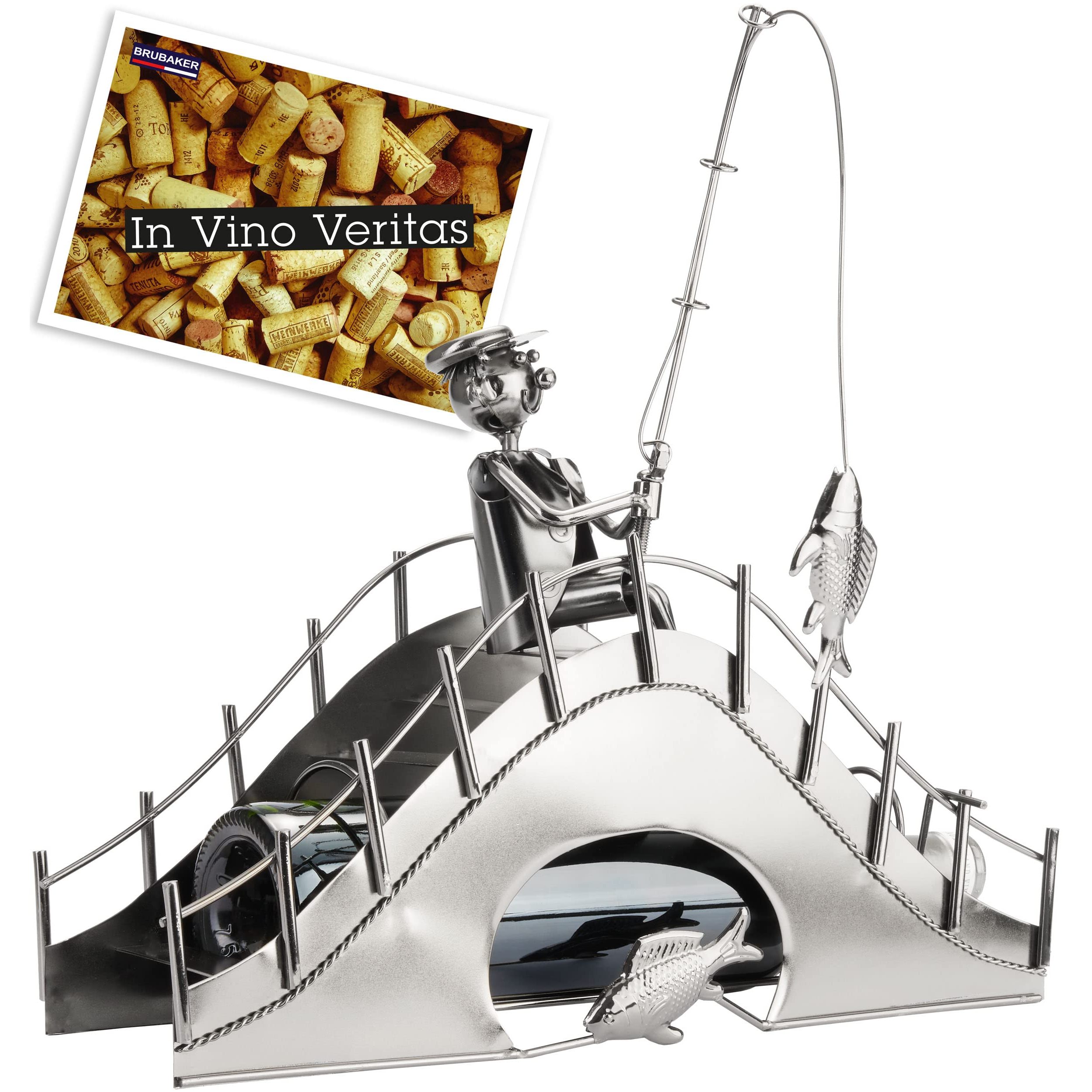 Image of Brubaker Bottle Holder Angler On Metal Sculpture Gift With Gift Card