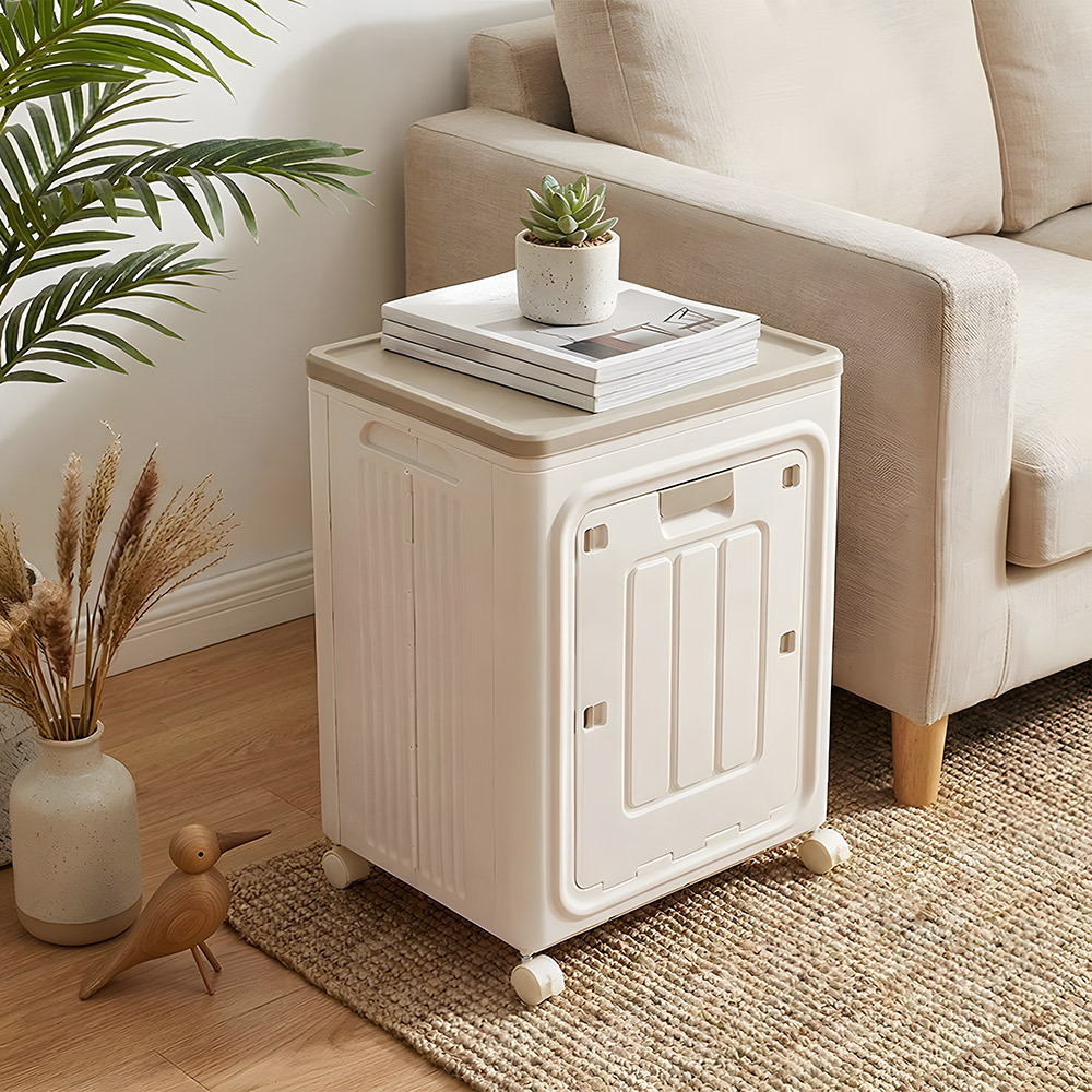 Collapsible Plastic Storage Bin with Dual Access Doors and Wheels