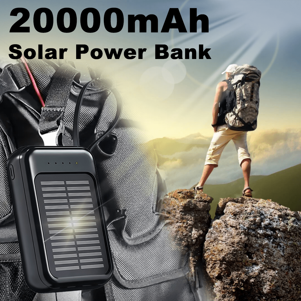 Image of Solar Portable Charger- - 20000mah Portable External Backup Battery Charger Built-in Dual Usb And Flashlight For All Phone And Electronic Devices