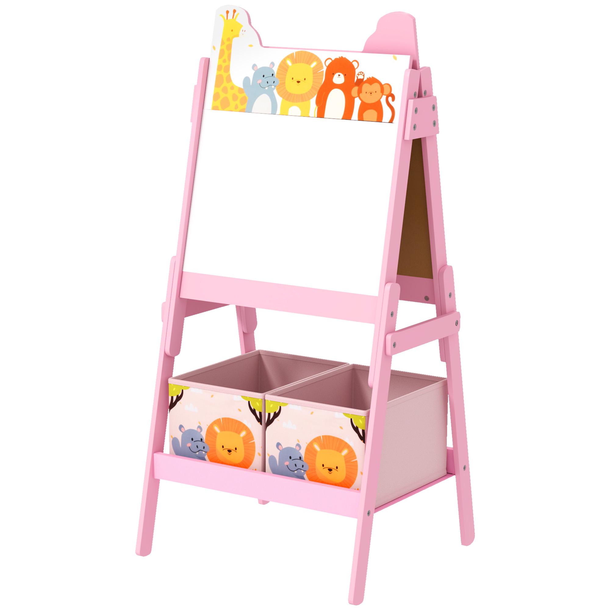   2-In-1   Easel with Whiteboard, Chalkboard, Storage Boxes, for Children Aged 3-8 Years, Pink
