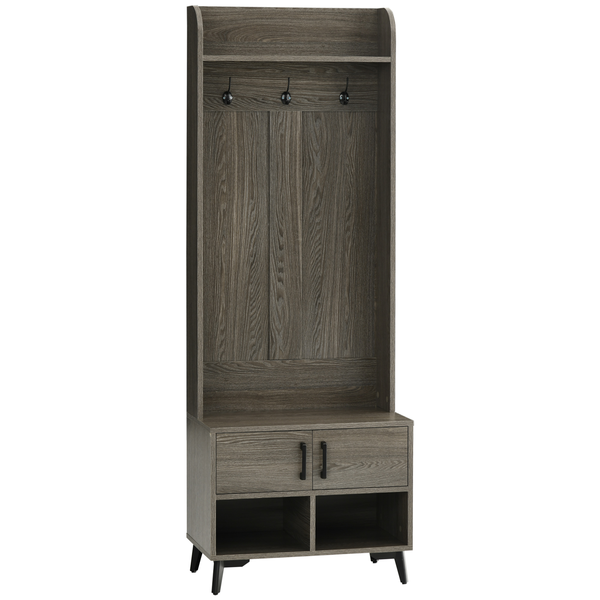 Image of Homcom Shoe Rack With Shoe Rack Entryway Hallway With 3 Hooks 2 Doors 2 Compartments And Storage Shelf For Hallway 60x34x170 Cm Gray
