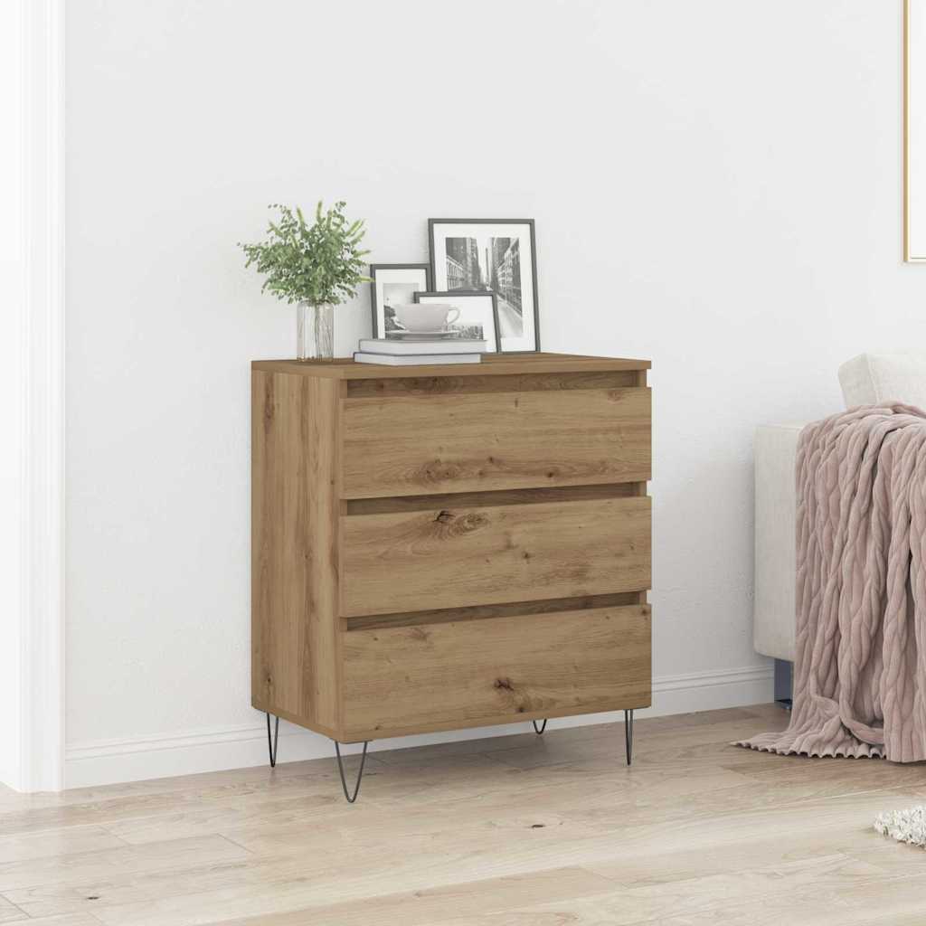Image of Modern Sideboard With 3 Drawers Oak Surface And Black Steel Legs For Dining Room Stylish Buffet Storage Organize Dishes Personal Items Furniture Living Solutions Elegant