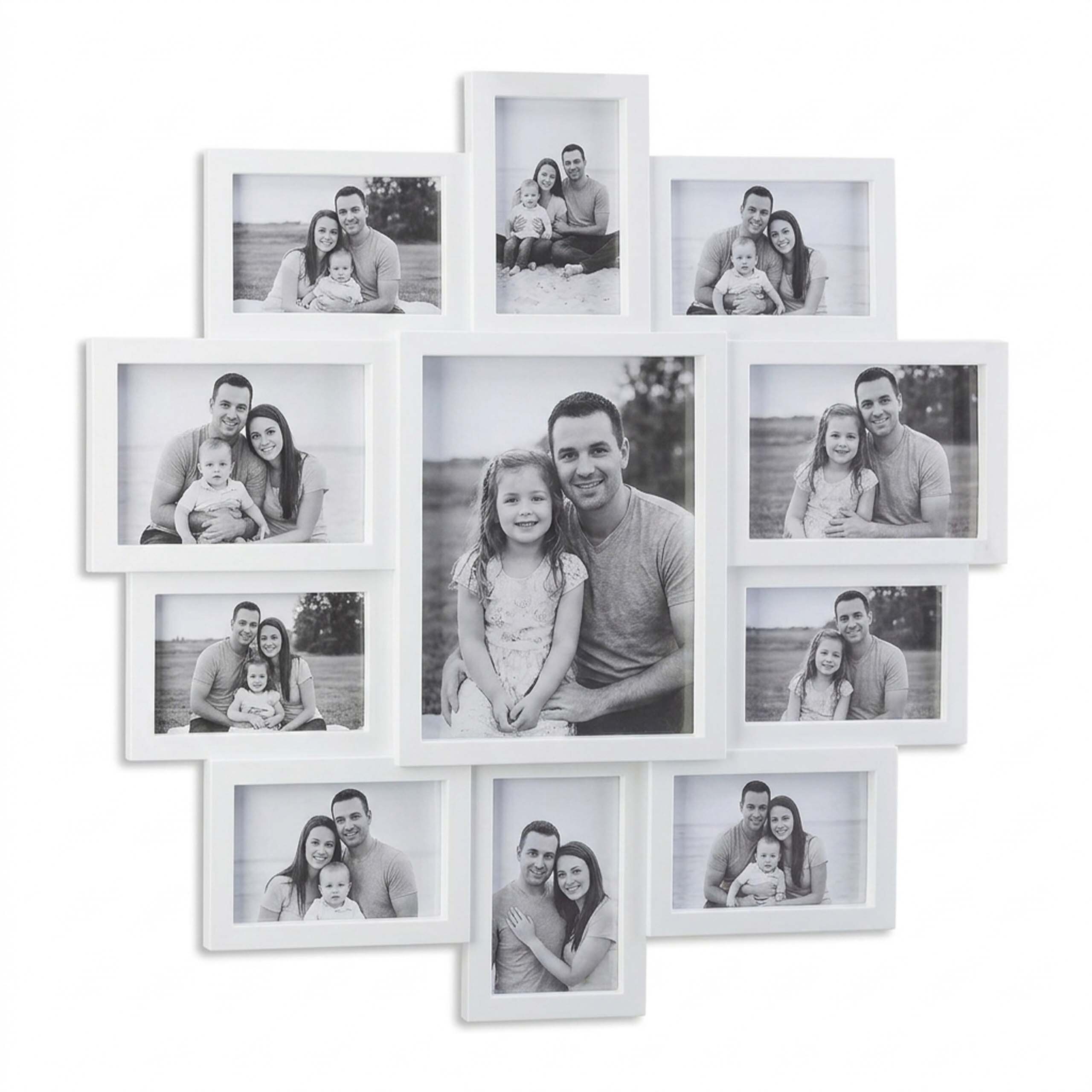Image of Collage Picture Frame, 11 Photos, 61.5 X 61.5 X 2 Cm, Plastic, Mdf, And Cardboard, White, Hanging, For Living Room, Bedroom, And Hallway, Photo Gallery, Wall Decor, , Relaxdays