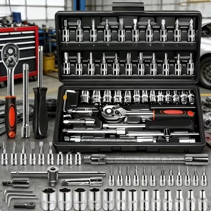 45pcs socket ratchet wrench set with drill bits extension bar high hardness durable repair tools sturdy organizer storage box included   automotive repair household maintenance furniture assembly   home use