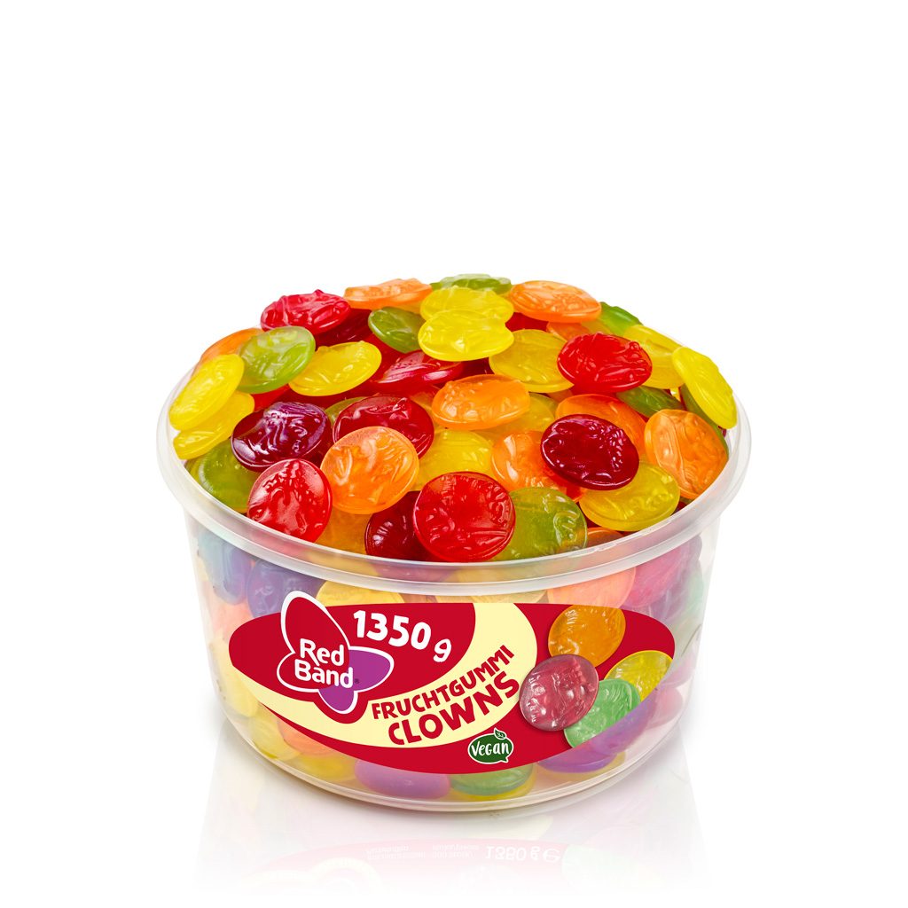 Image of Red Band - Fruit Gum Clowns - Clear Plastic Container - 1.35kg
