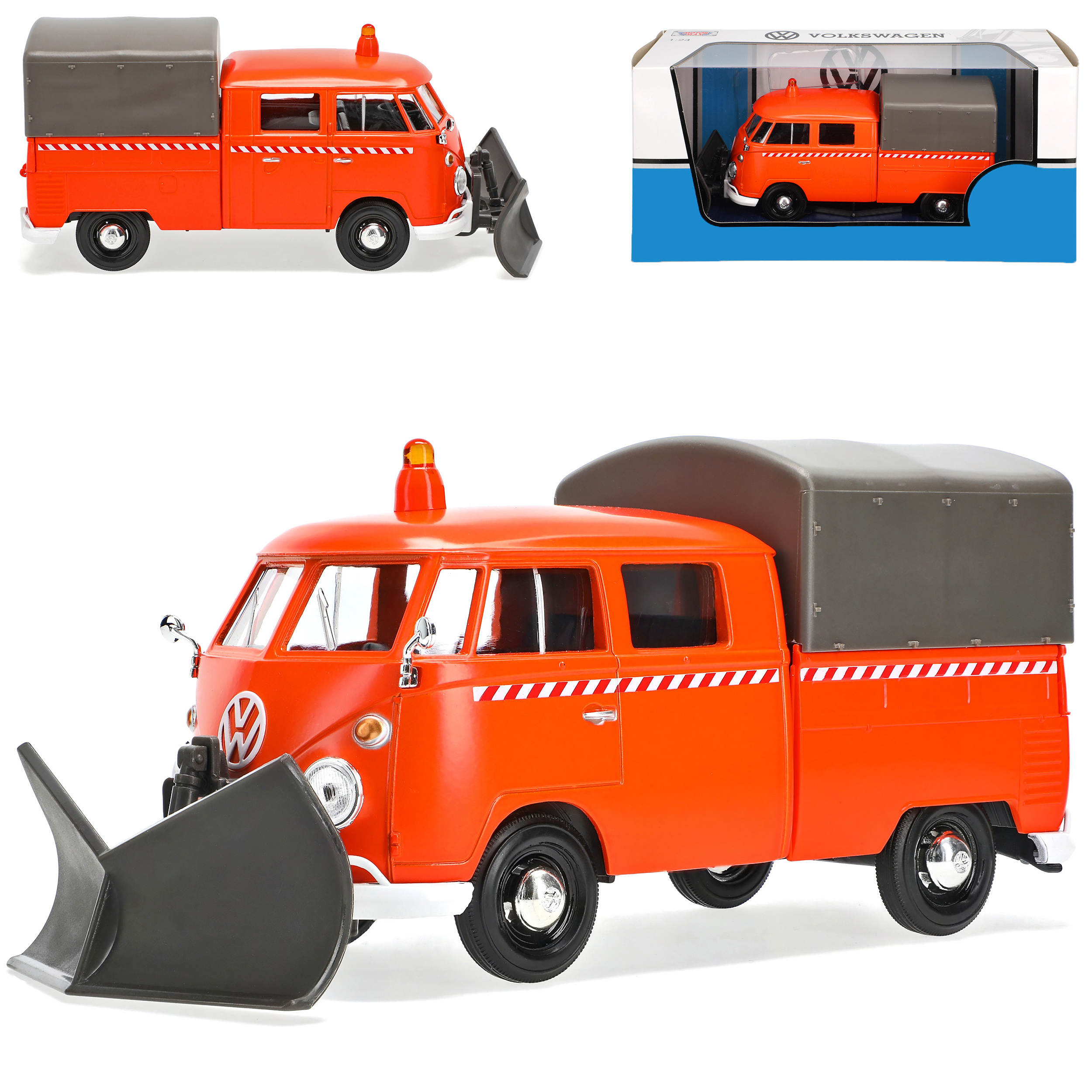 Vw T1 Winter Service Orange Pickup With Tarp 1950-1967 1/24 Model Car