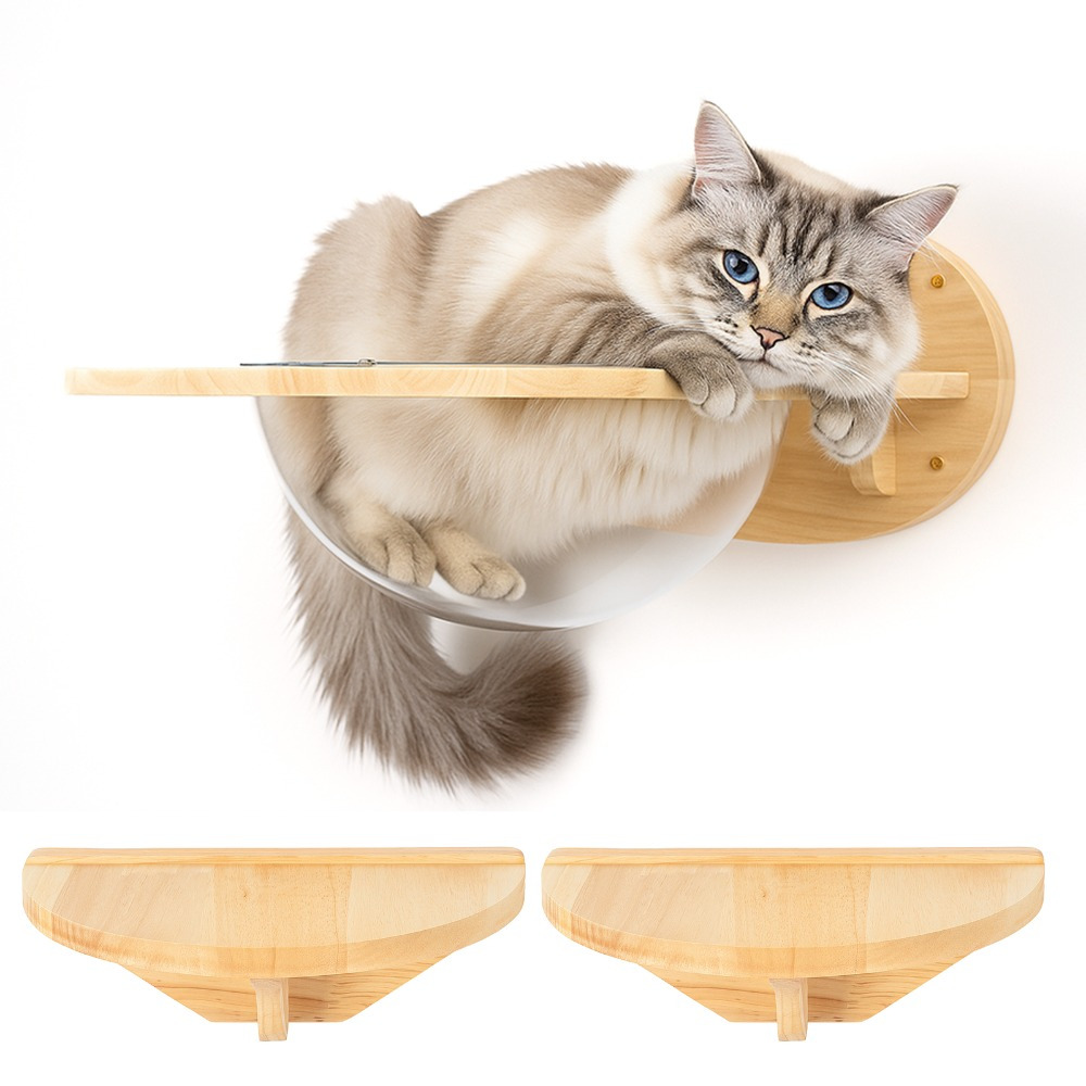 Image of Cat Climbing Wall Set - Solid Rubberwood Cat Wall Furniture With Cat Cave, High-quality Cat Bed For Sleeping, Playing, And Climbing - Load Capacity
