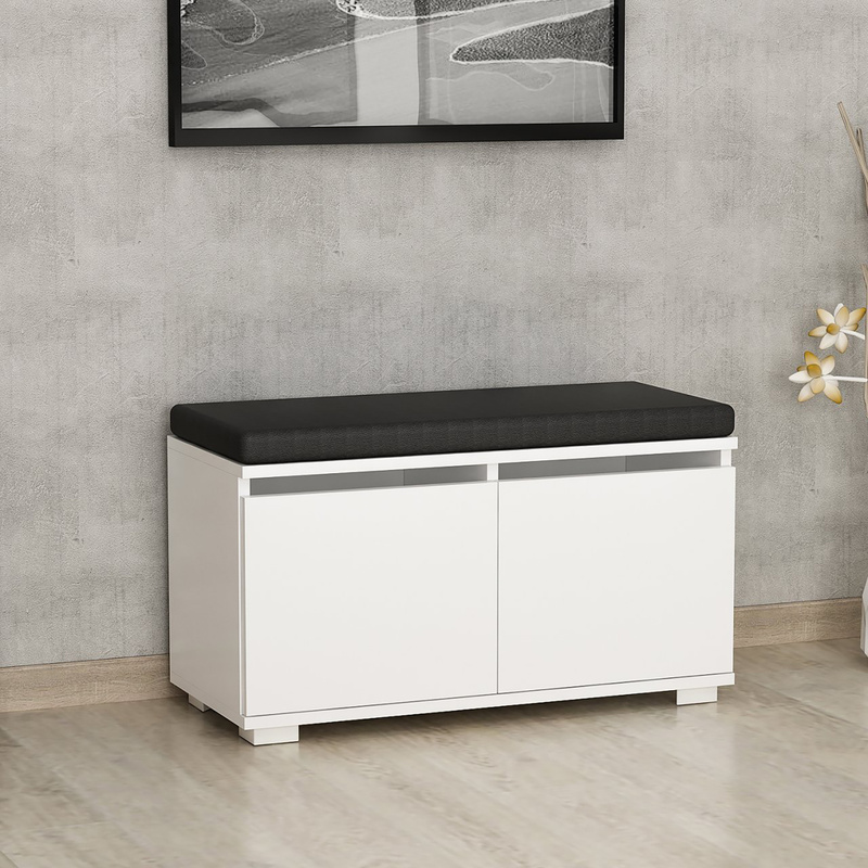 Image of Brande Shoe Bench With 4 Storage Compartments, Seat Bench With Cushion, 42 X 80 X 35 Cm Shoe Cabinet