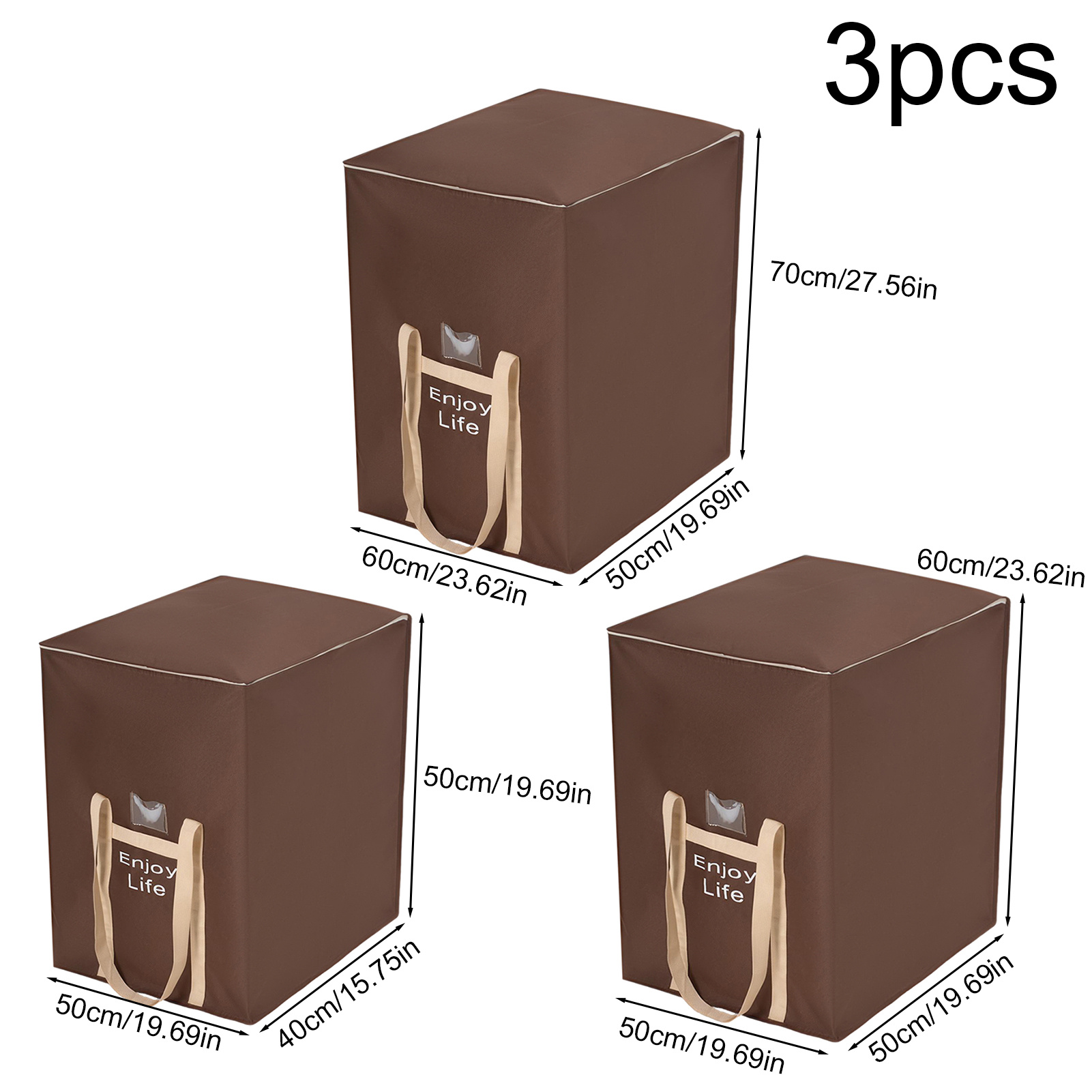 3pcs Stackable Closet Storage Box with Two-Way Zipper and Dual Side Handle