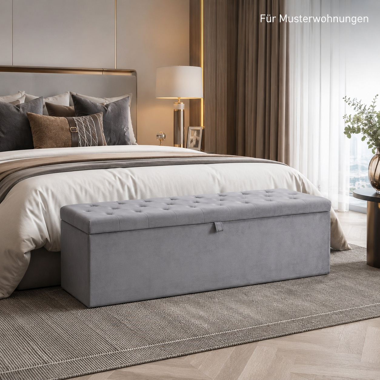 Image of Luxury Velvet Storage Bench 138x41x42cm Grey, Bed Bench With Hidden Storage Space For Bedroom