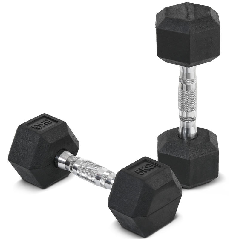 Short Dumbbell Set - Total 10 Kg - Muscle Training & Weightlifting - Black Rubber Steel