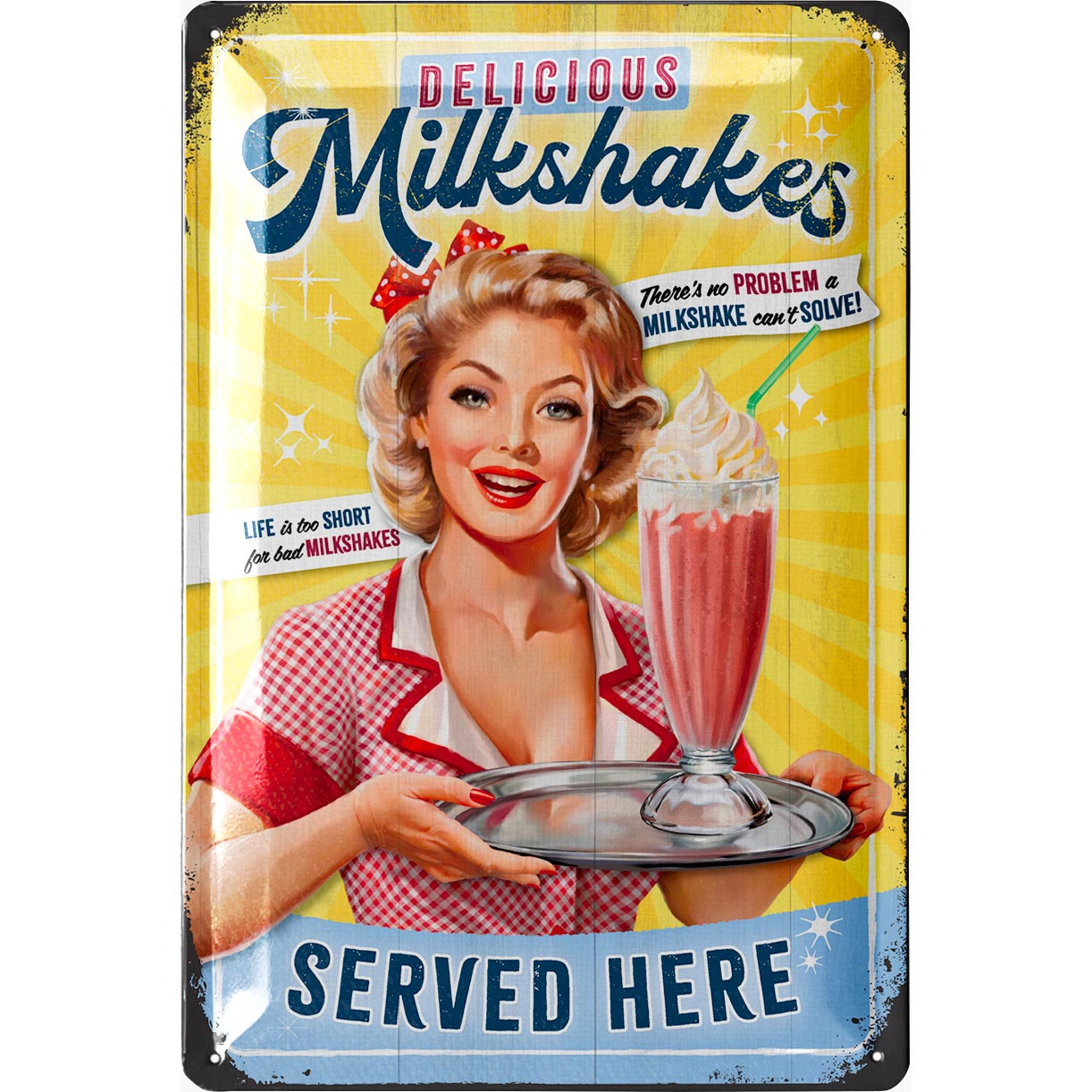 Image of Retro Tin Sign Kitchen Milkshake - Vintage Kitchen Sign - Us Diner Retro Decor - Metal Sign For Milkshake And Cupcake Lovers, 20x30cm Classic Edition