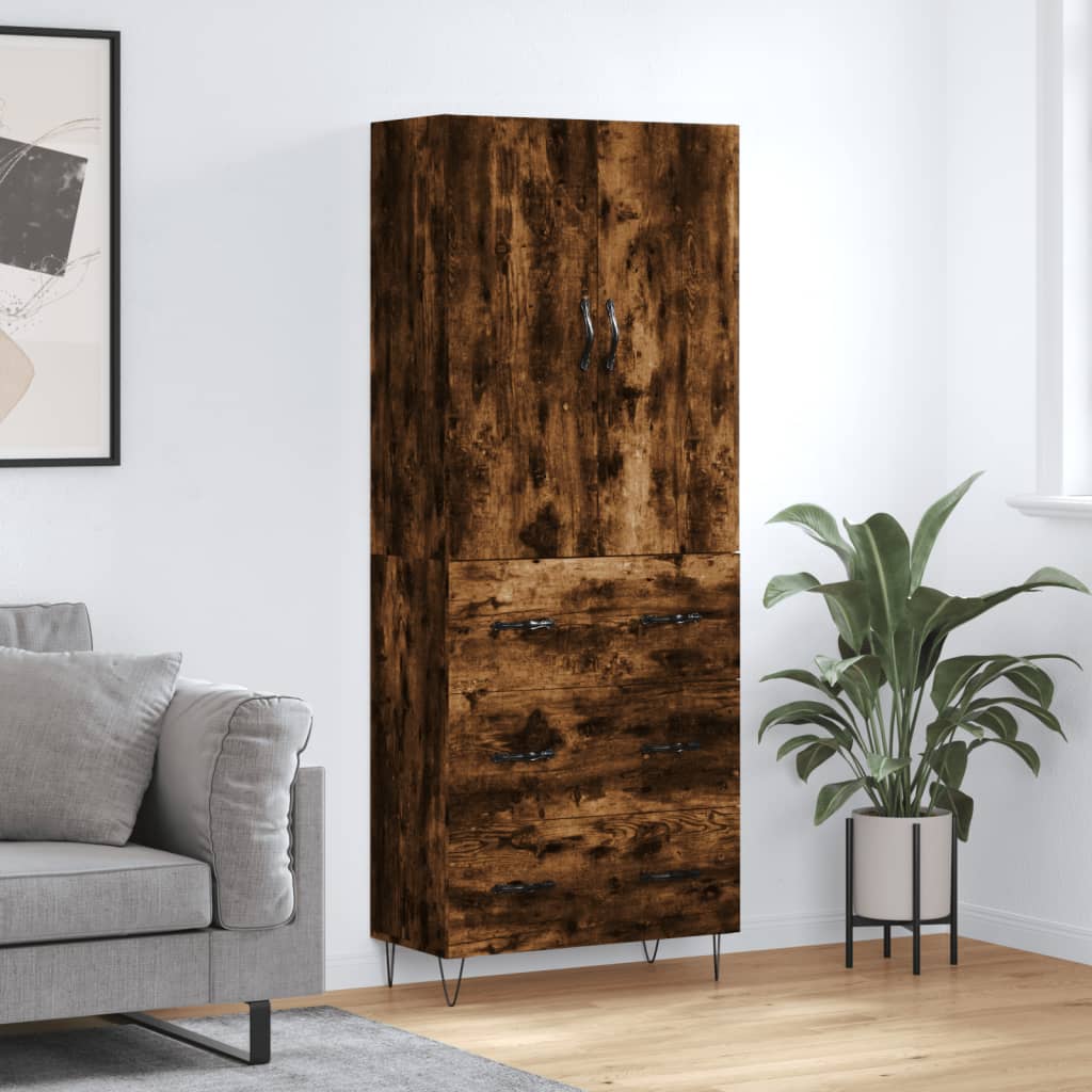 Image of Vidaxl , Sideboard With Storage Space, Dresser Living Room Cabinet With Doors And Metal Feet, Tall Cabinet Sideboard, Smoked Oak Wood Material