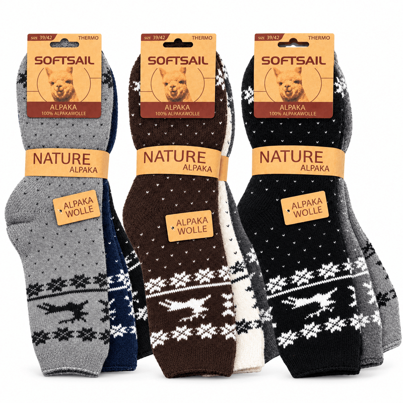 Image of 3/6/9 Pairs Alpaca Socks Men Women 95% Alpaca Wool - Warm Thermal Socks Winter Socks - Sizes 39-42 & 43-46 Random Color