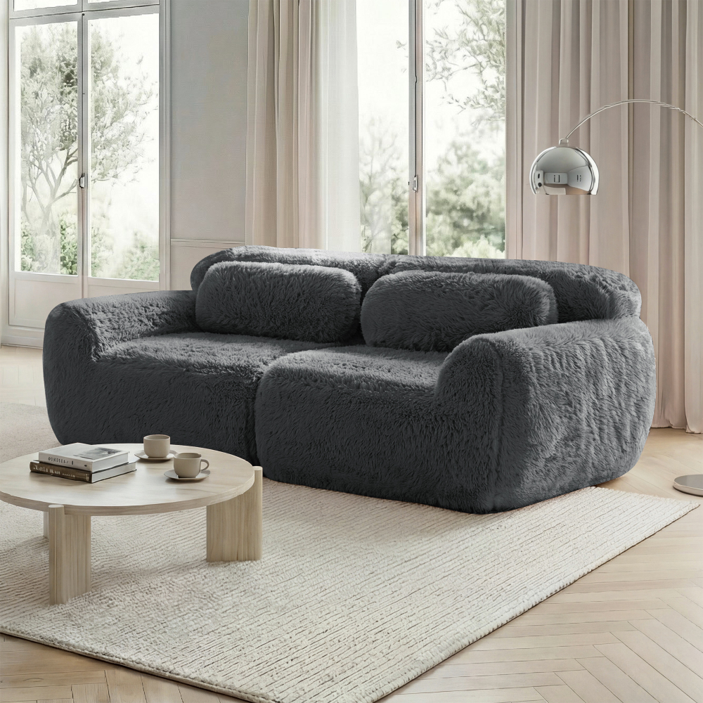 2-seater Sofa, Velvet Fabric, Frameless Modular Design, Combinable, With Cushions. Soft, Elastic Foam, Non-slip Base, Suitable For Living Room, Bedroom, Study Room, Etc.