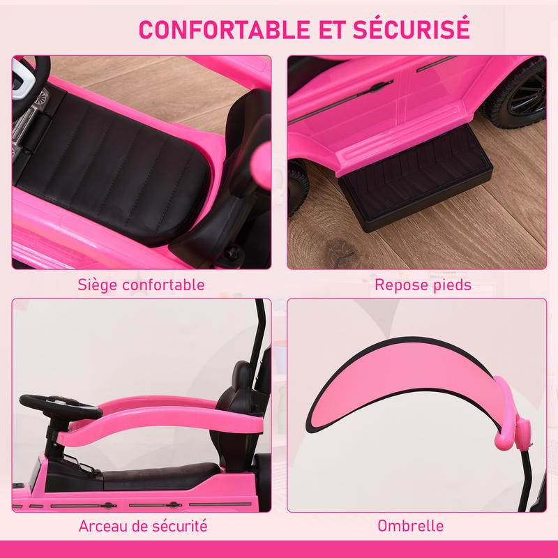 Multifunctionele Kinderwagen voor 12-36 Maanden met Toeter, Voetpedaal, Veiligheidsbeugel en Roze Kap