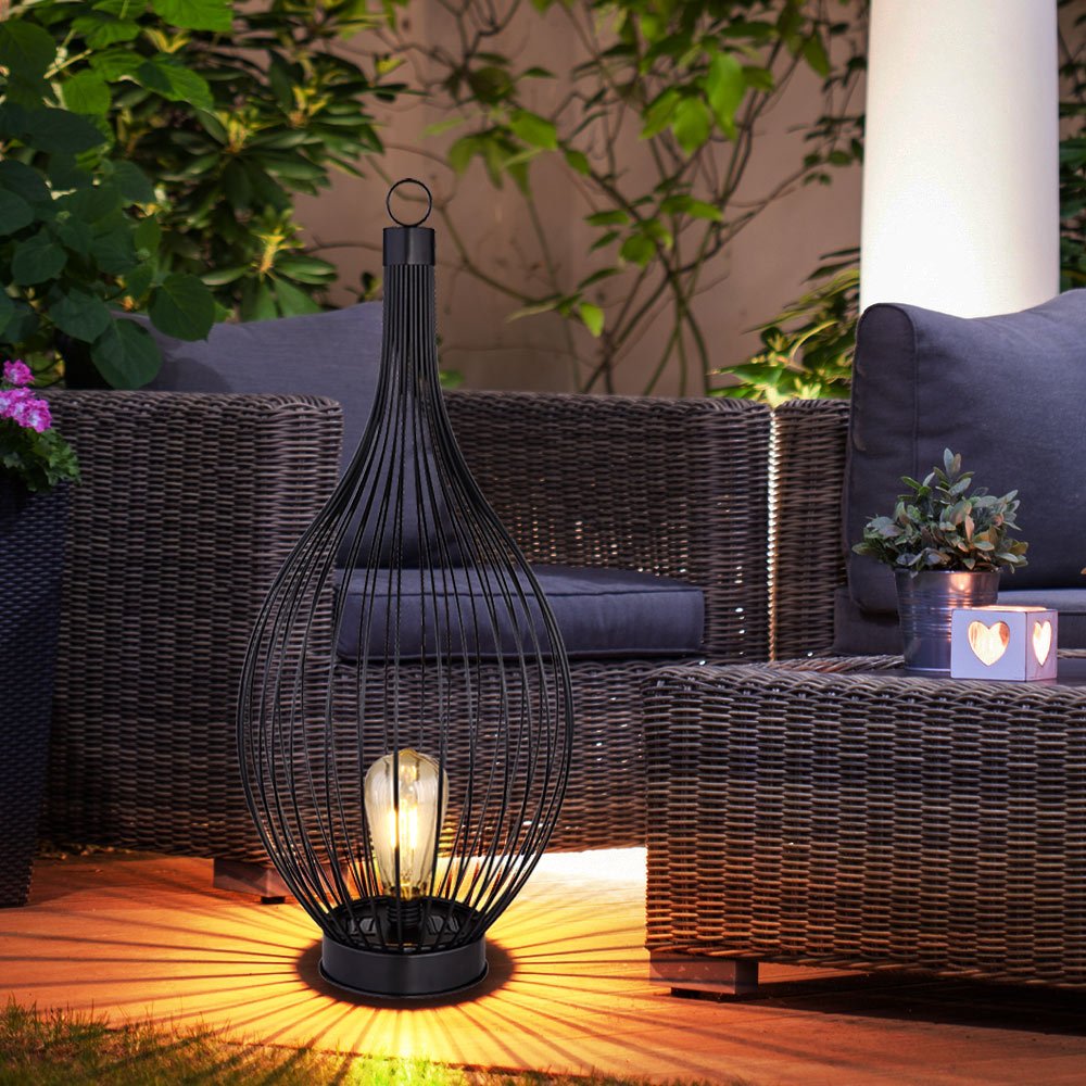 TEMU Solarleuchte Stehlampe Beistellleuchte Außenleuchte Terrassenlampe Balkon, IP44 Akku Metallstäbe schwarz amber, 1x LED warmweiß, DxH 25x57 cm