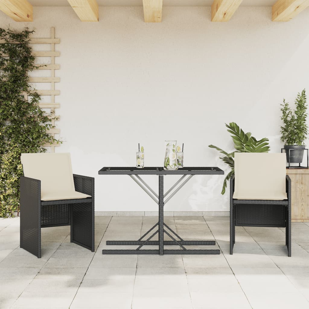 Image of Vidaxl 3-piece Bistro Set, Garden Furniture With Cushions, Table And 2 Chairs, Space- Garden Set, Patio Balcony Terrace Furniture, Black Poly Rattan