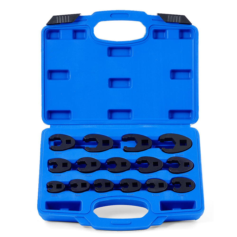 15pcs Crowfoot Flare Nut Wrench Set Metric Tool Kit For 3/8inch And 1/2inch Drive Ratchet 8mm To 24mm