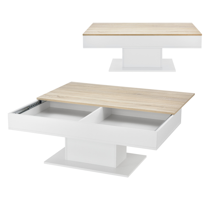 Coffee Table With 2 Storage Compartments, 40 X 110 X 60 Cm, Oak Look, White