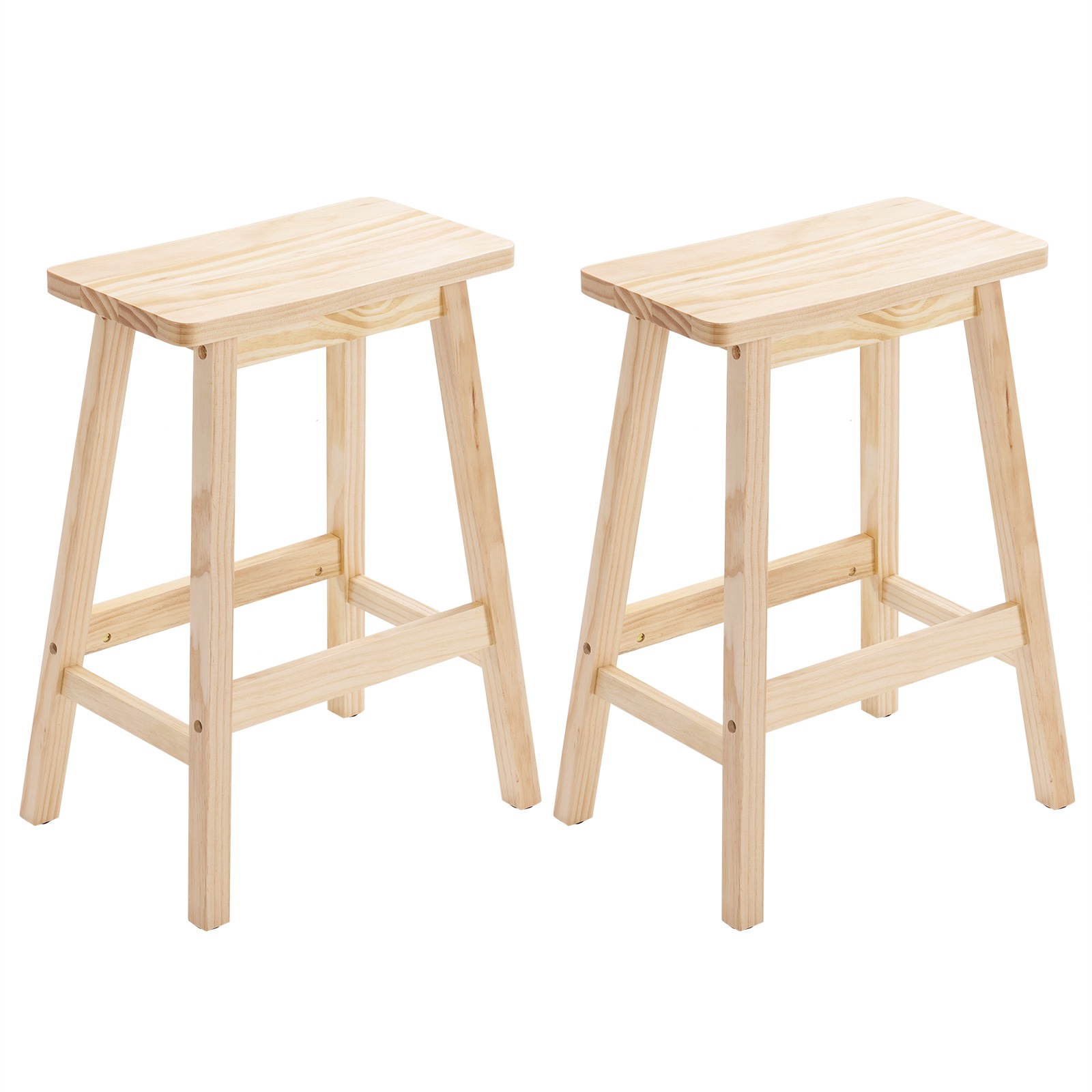 Image of Bonnlo 2pcs Set Of Bar Stools Made Of Pine Wood With Seat - And Long-lasting Construction, Ergonomic Seat For , Up To 120 Kg For Kitchen, Bar And Terrace, Black/natural