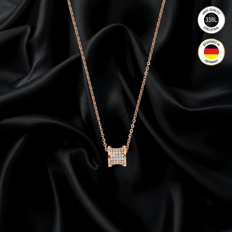 Ladies' Necklace - Rose Gold Colored - With White Zirconia Stone - Waterproof