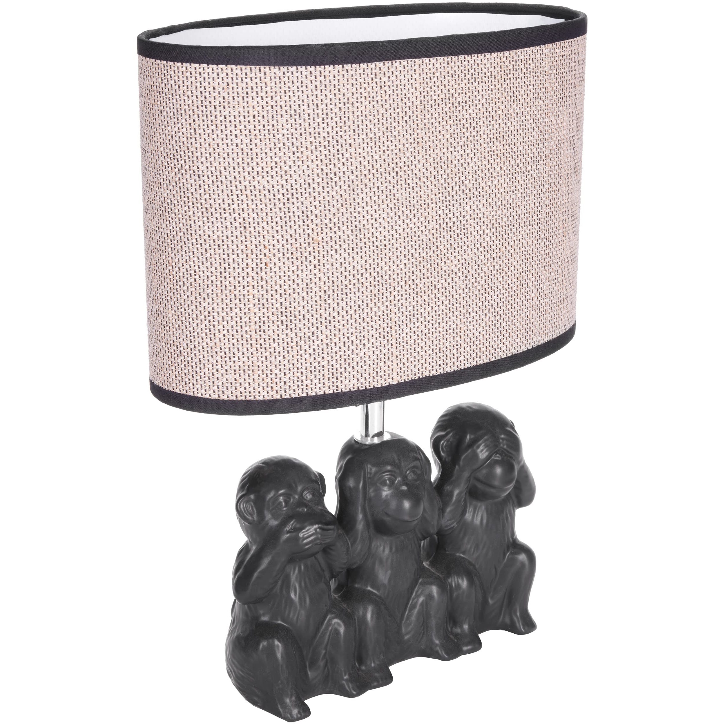 Image of Brubaker Night Table Lamp 3 Wise Monkeys - Table - Table Light With Ceramic Foot And Fabric Shade - 35.5 Cm Height, Black Beige (light Bulb Not Included)