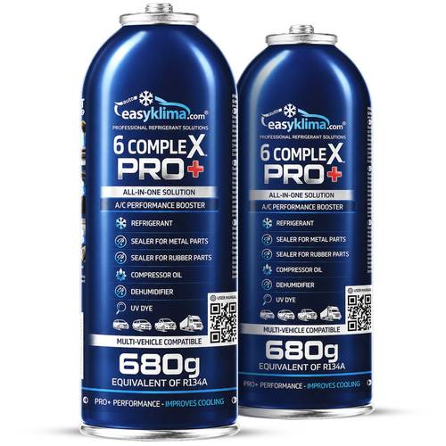 item picture 2x easyklima 6 complex 134a 6 in 1 kit two automotive air conditioning preparations 680 g can system charging agent rubber and metal compressor oil moisture reducing desiccant uv dye for leak detection improves cooling assists with leaks diy car air conditioning service no workshop required practical supply all in high quality