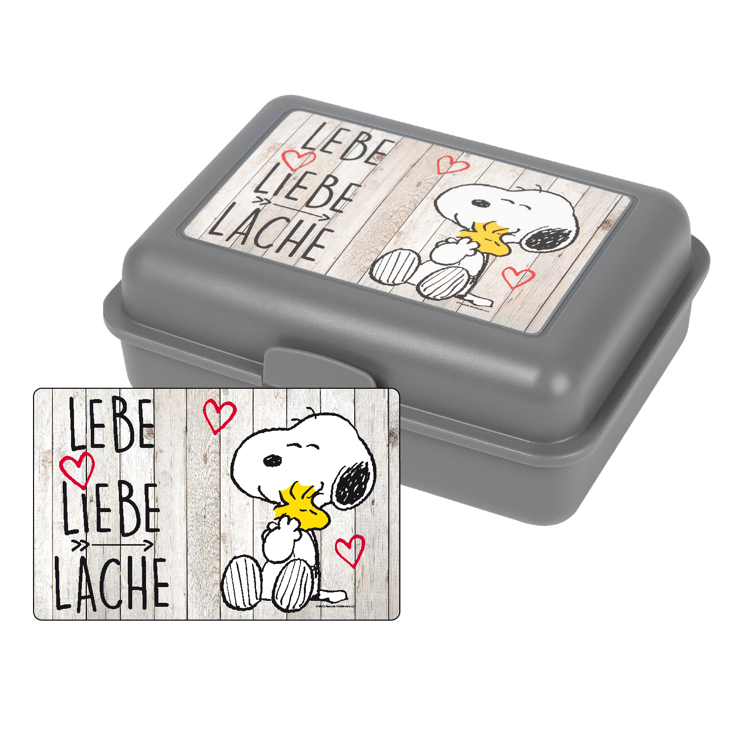 The Snoopy Lunch Box - Live Love Laugh Lunchbox Sandwich Container With Divider, Grey