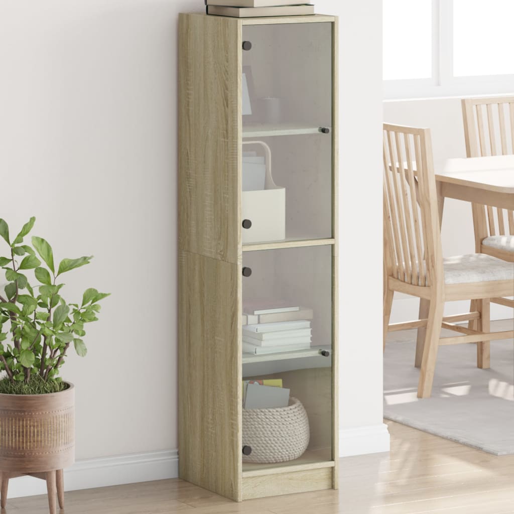 Image of Vidaxl , Side Cabinet With Glass Doors, Sideboard With Of Storage Space, Cabinet Dresser High Cabinet Living Room Bedroom, Oak