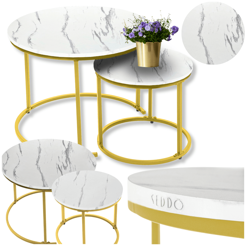 Industrial Round Coffee Table Set, 60x60 Cm & 40x40 Cm Bench