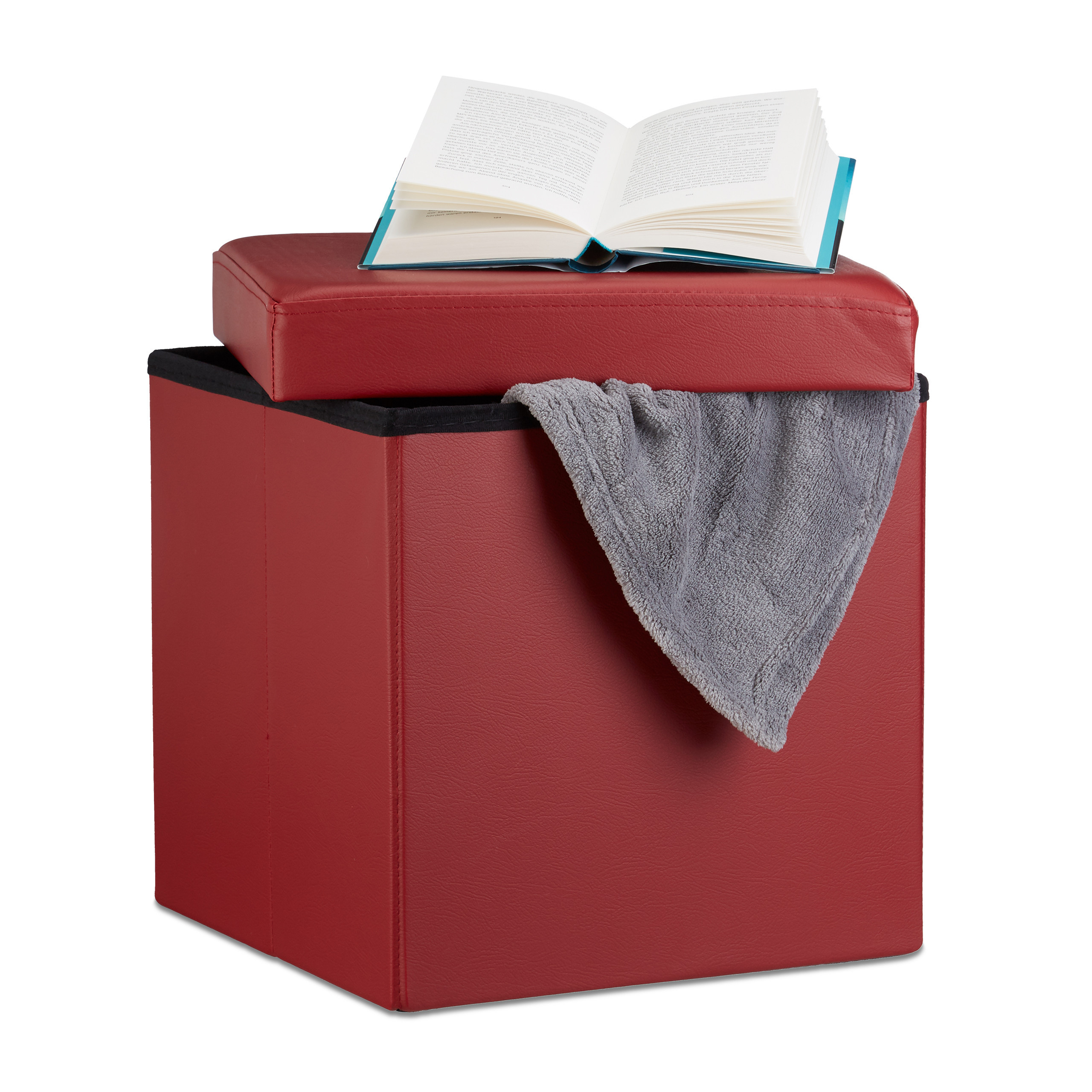Collapsible Stool In Dark Red - (w)38 X (h)38 X (d)38 Cm