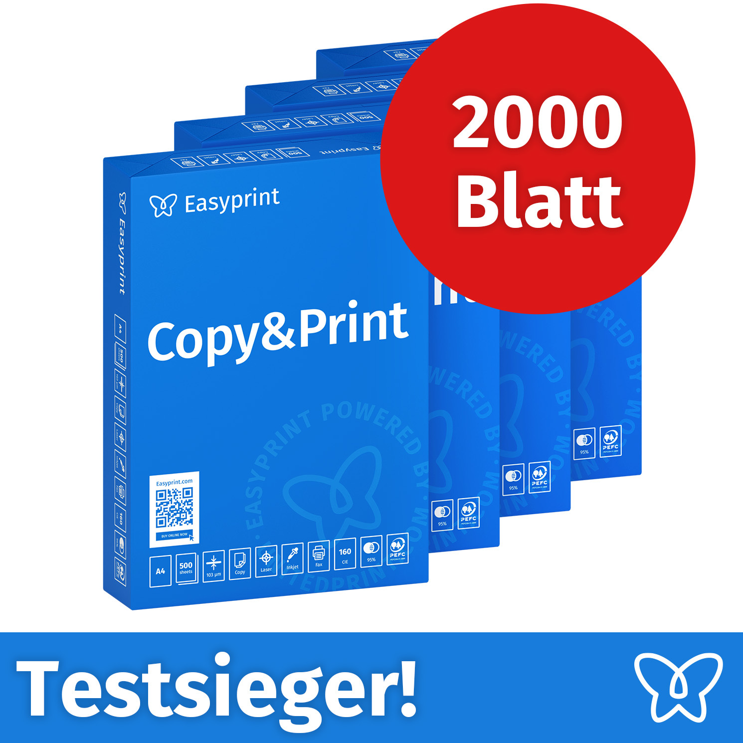 Image of Easyprint Printer Paper Copier Paper 2000 Sheets 4 X 500 A4 -white Cie 160 Certified