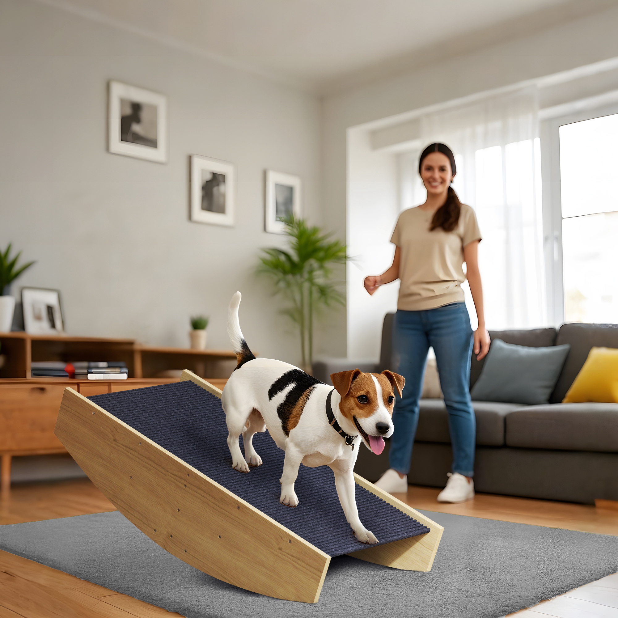 Image of 2-in-1 Dog , Wooden Dog Agility With Non-slip Surface, Outdoor For Balance Training, For Small To Medium Dogs Under 15 Kg, 80x39.5x20 Cm, Natural Wood