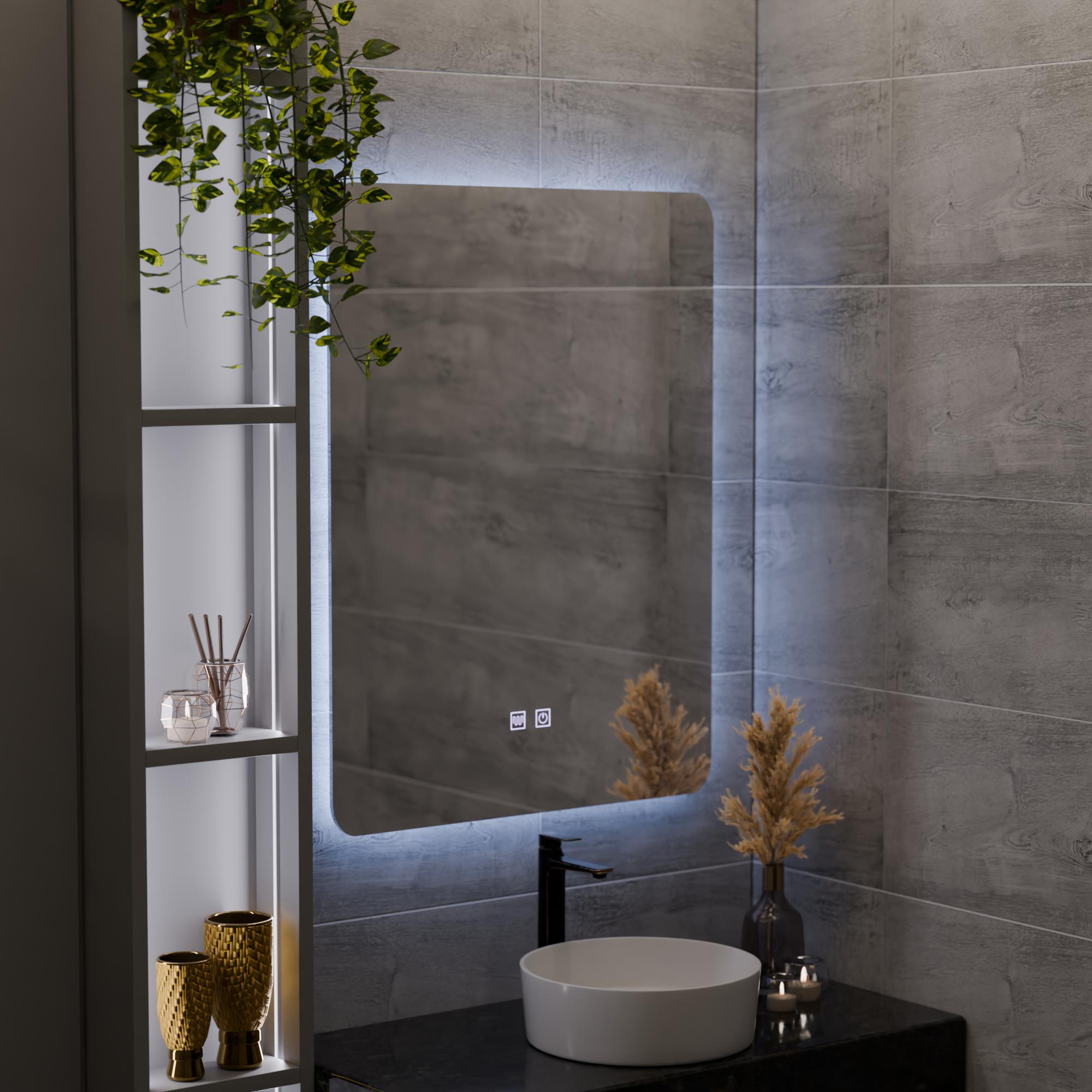 TEMU Espejo LED rectangular táctil ARTEA, 60x80 cm, garantía de 2 años, antivaho, regulable, 6000K, altura 80 cm, 6000K, ancho 60 cm, material de