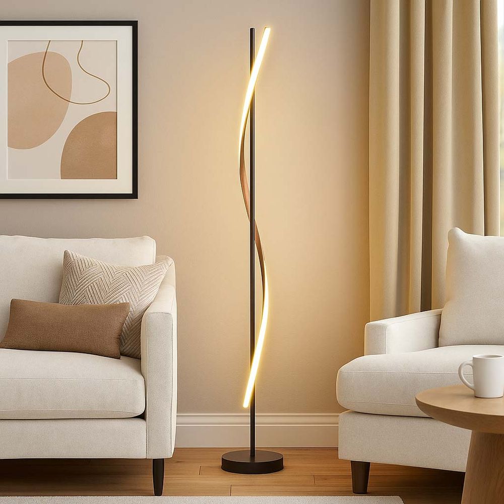 Led Floor Lamp Black Living Room Lamp Curved, Aluminum Metal, 30w 1225lm Warm White, Dxh 20x150.7 Cm Model 67354s