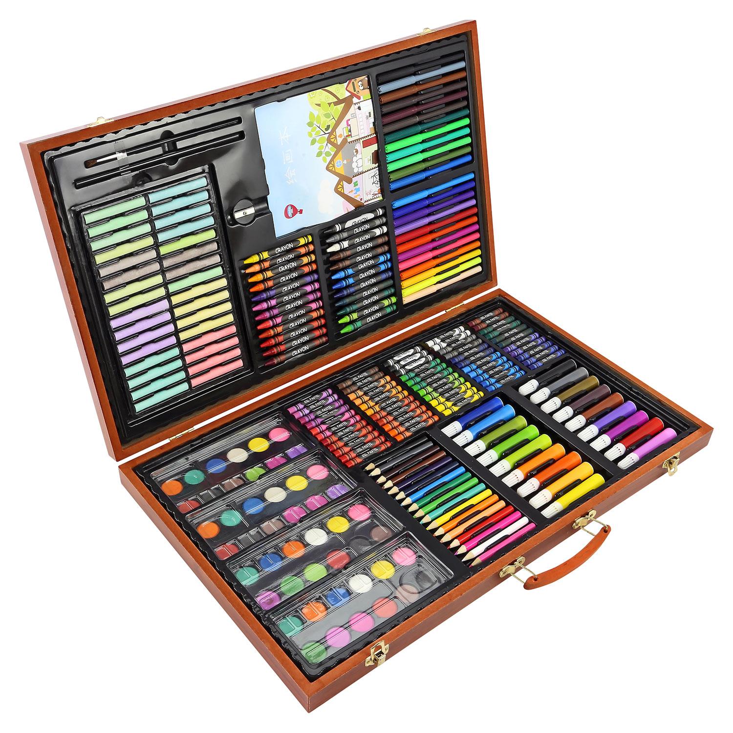 TEMU 258pc Wooden Art Set With Oil Pencils, Markers, Paints, Crayons, Art Supplies For Kids And Adults, Ideal For Beginners And Professional Artists,
