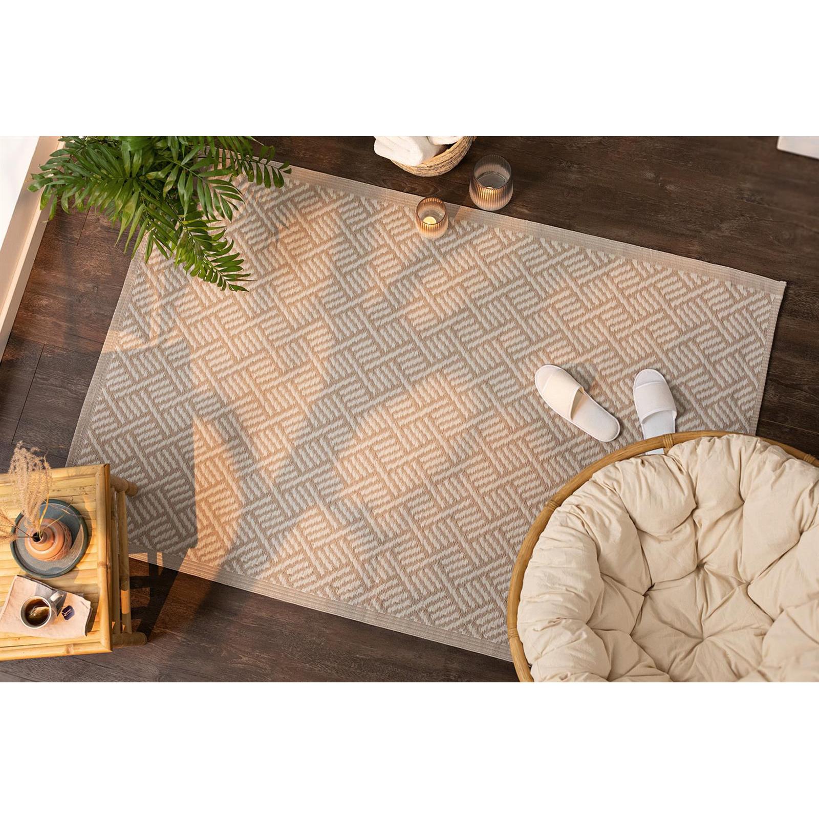 Image of Indoor & Outdoor "beige" Rug Made From Recycled Polypropylene, 120x180 Cm, Stain-resistant & Washable, Living Room Rug, Weatherproof For Outdoors, Outdoor Rug For Garden, Balcony & Terrace